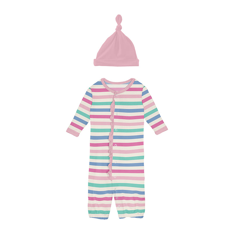 skip to my lou stripe ruffle layette gown and hat converter set