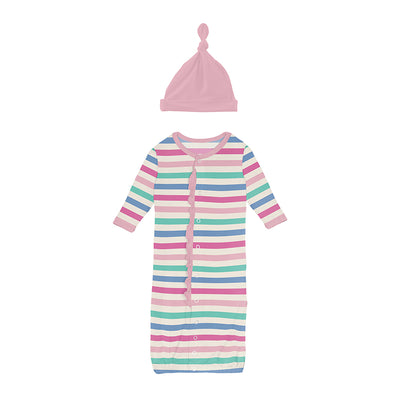 skip to my lou stripe ruffle layette gown and hat converter set