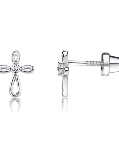 sterling silver screw back cross earrings