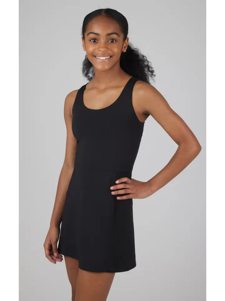 girls black athletic dress w inner shorts