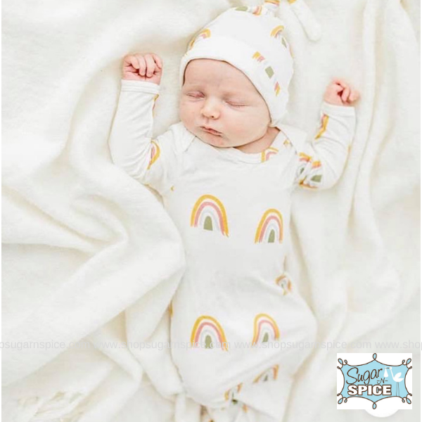 RAINBOW BABY GOWN AND HAT SugarNSpice Children's and Tween + Lily