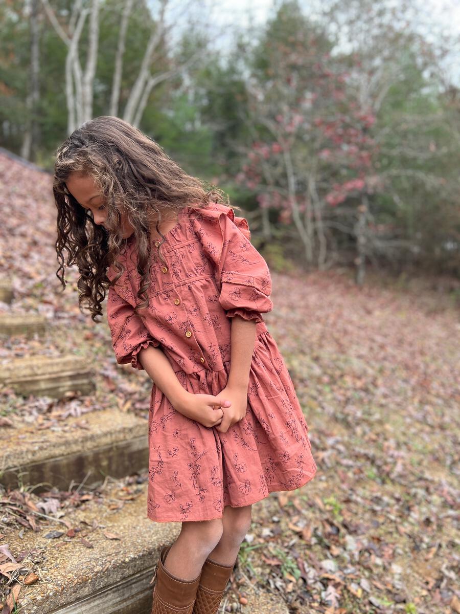 aretha rust floral print dress