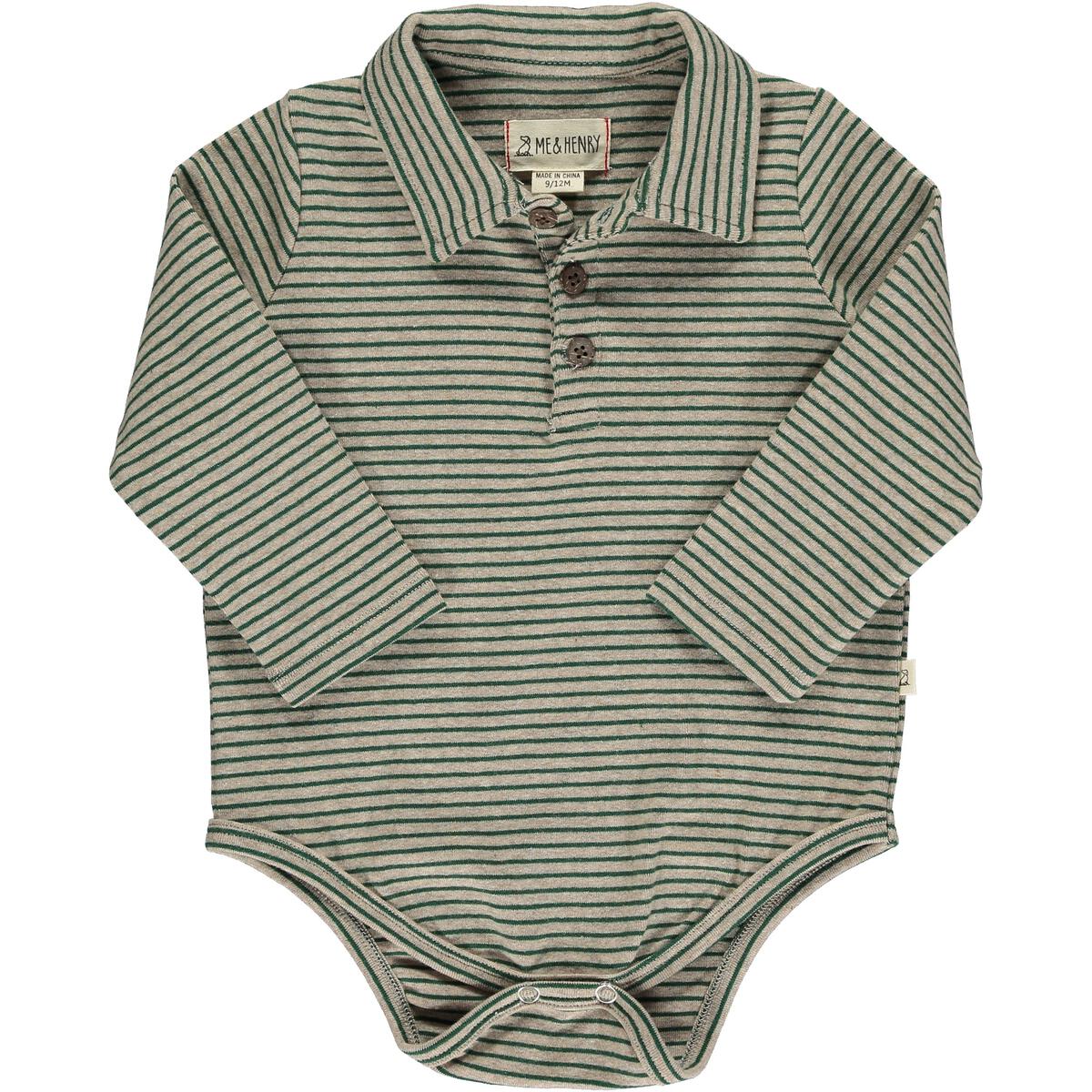 seymour green/beige stripe polo onesie