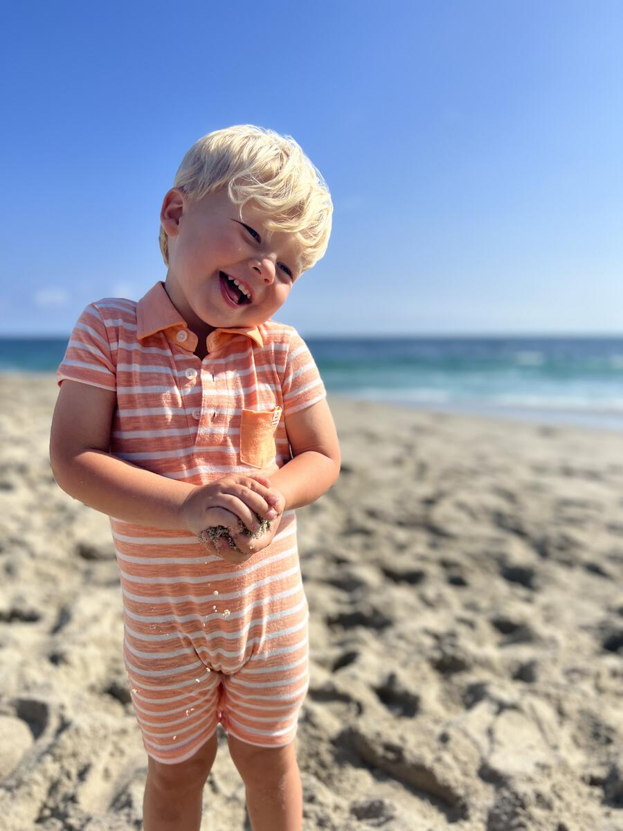 saltash peach and white stripe polo romper