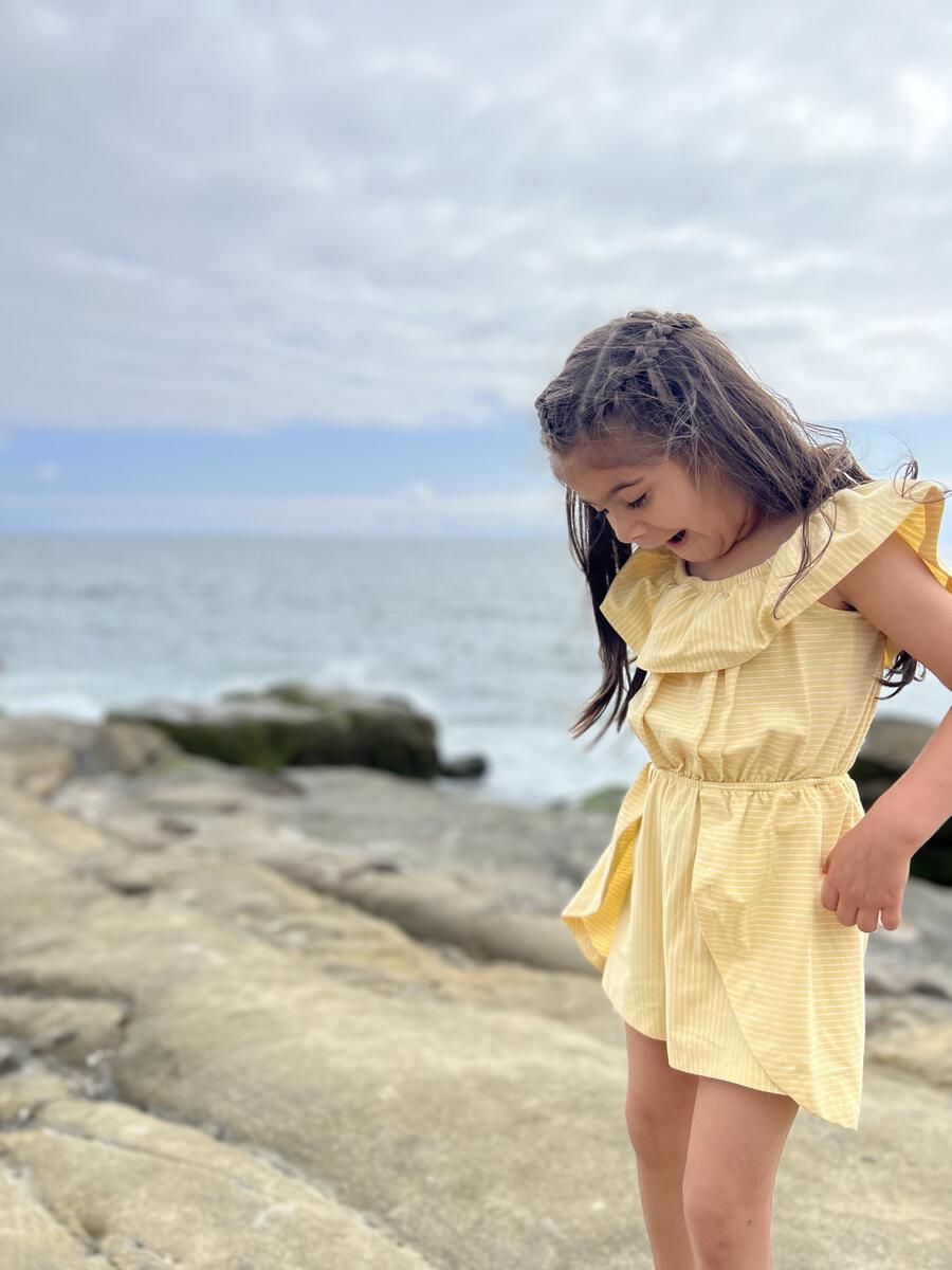 yellow stripe dolly romper