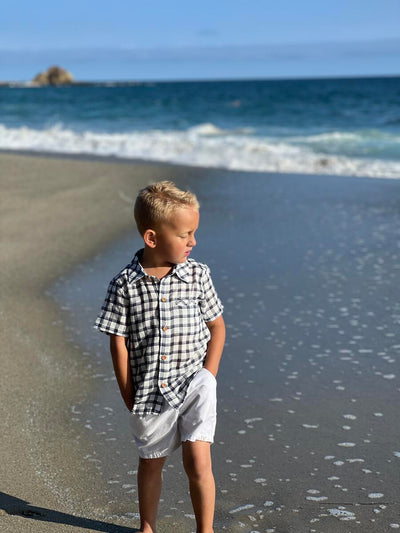 newport navy/white plaid button down shirt