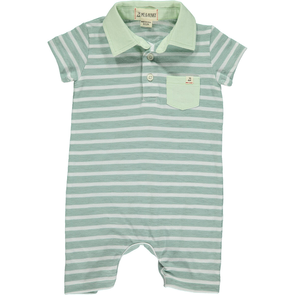 saltash sage and white stripe polo romper