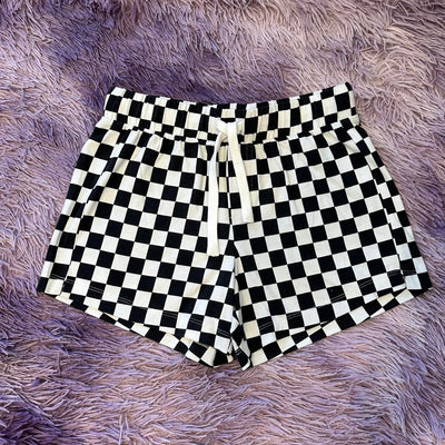 tween all over print checkered shorts