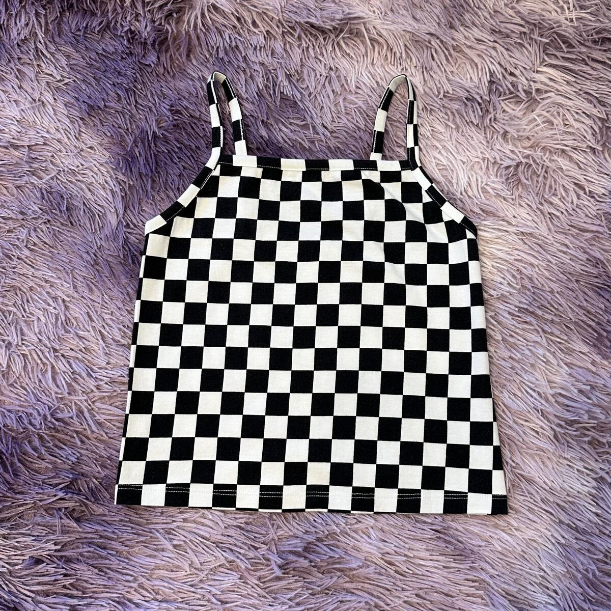 tween all over print checkered tank