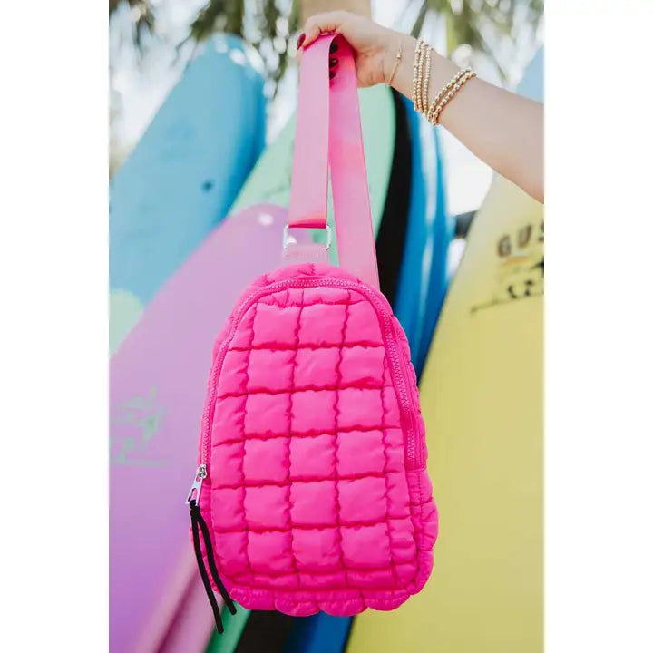 hot pink quilted cute sling bag