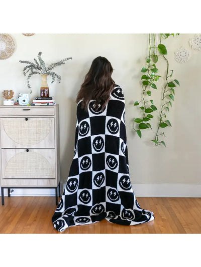 black and white bolt smile blanket