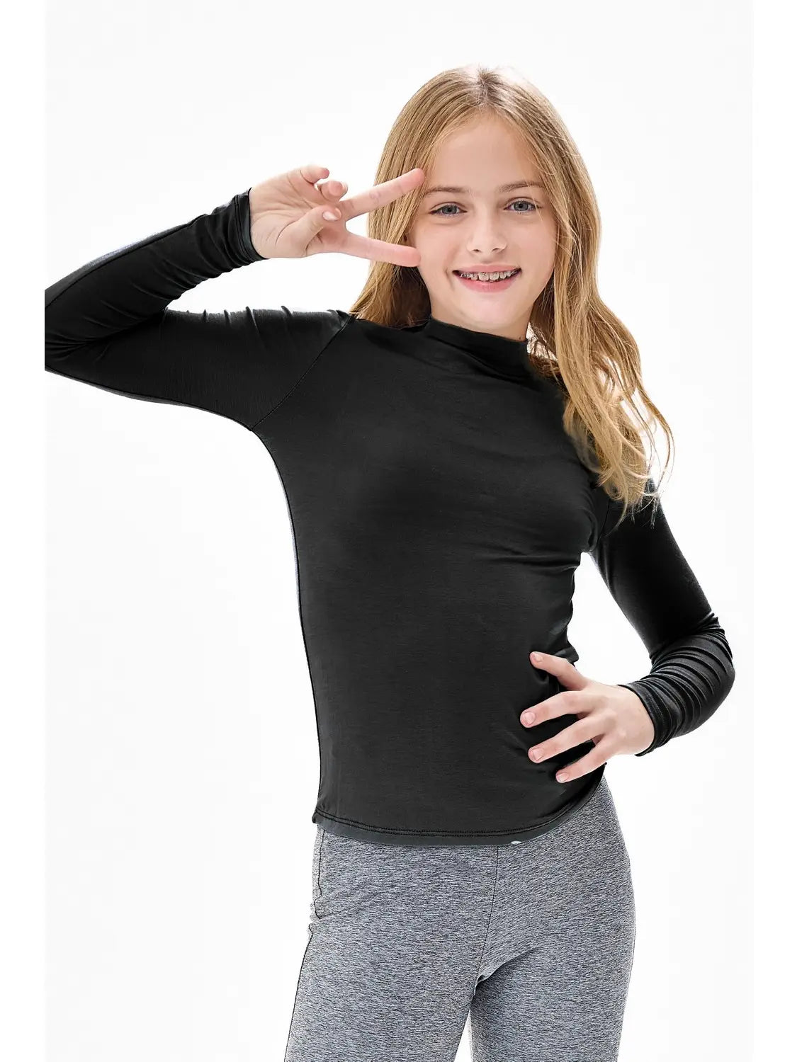 black mock neck long sleeve top