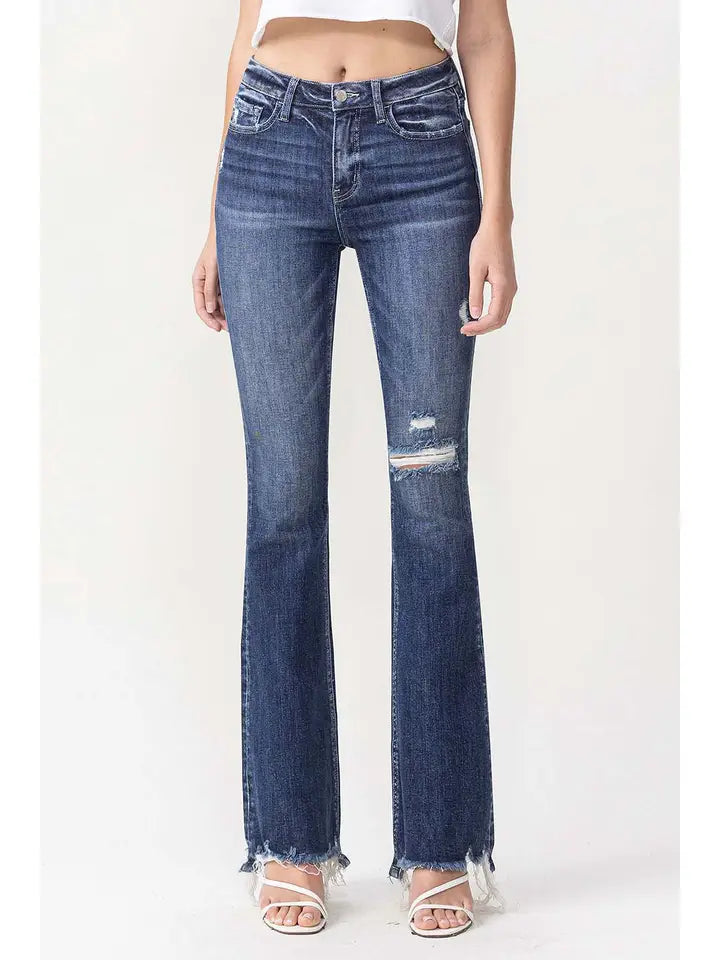 high rise dazzle flare jean