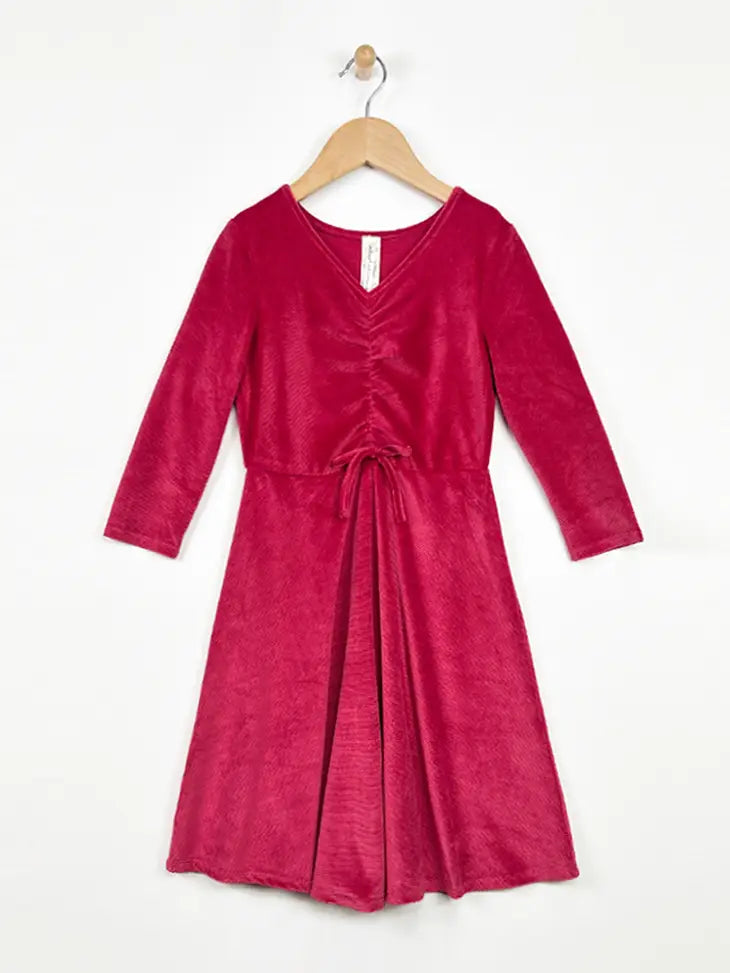 red velour cinched dress tween
