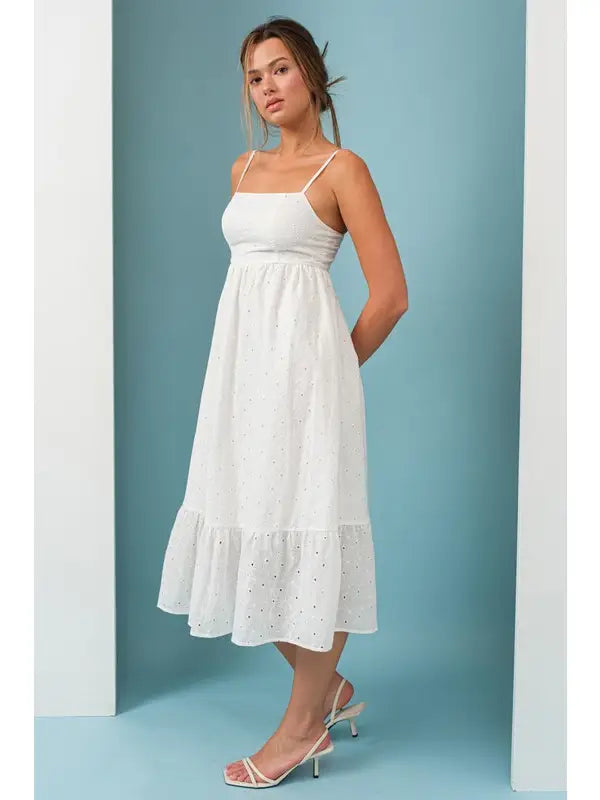 lena white eyelet midi dress