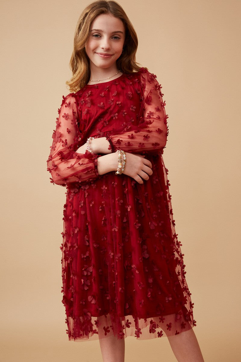 burgundy floral applique dress