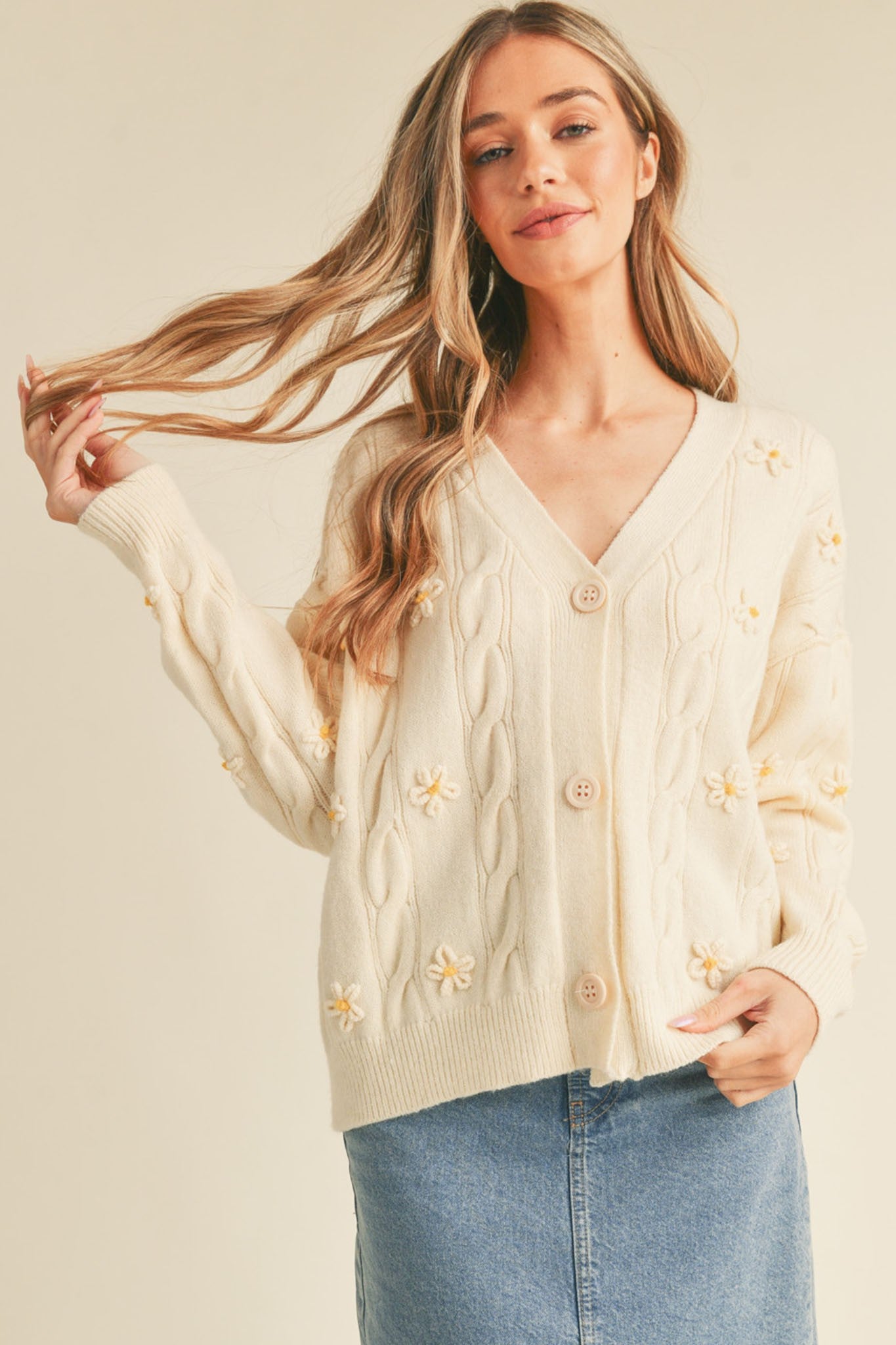 floral embroidery knit cardigan
