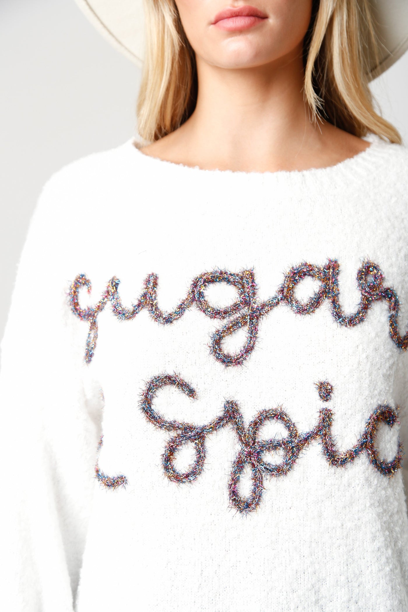 sugar & spice yarn embroidered sweater teen/junior
