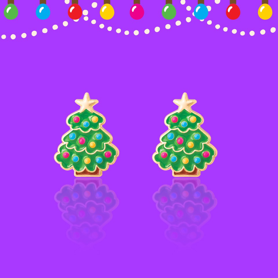 happy Christmas tree stud earrings