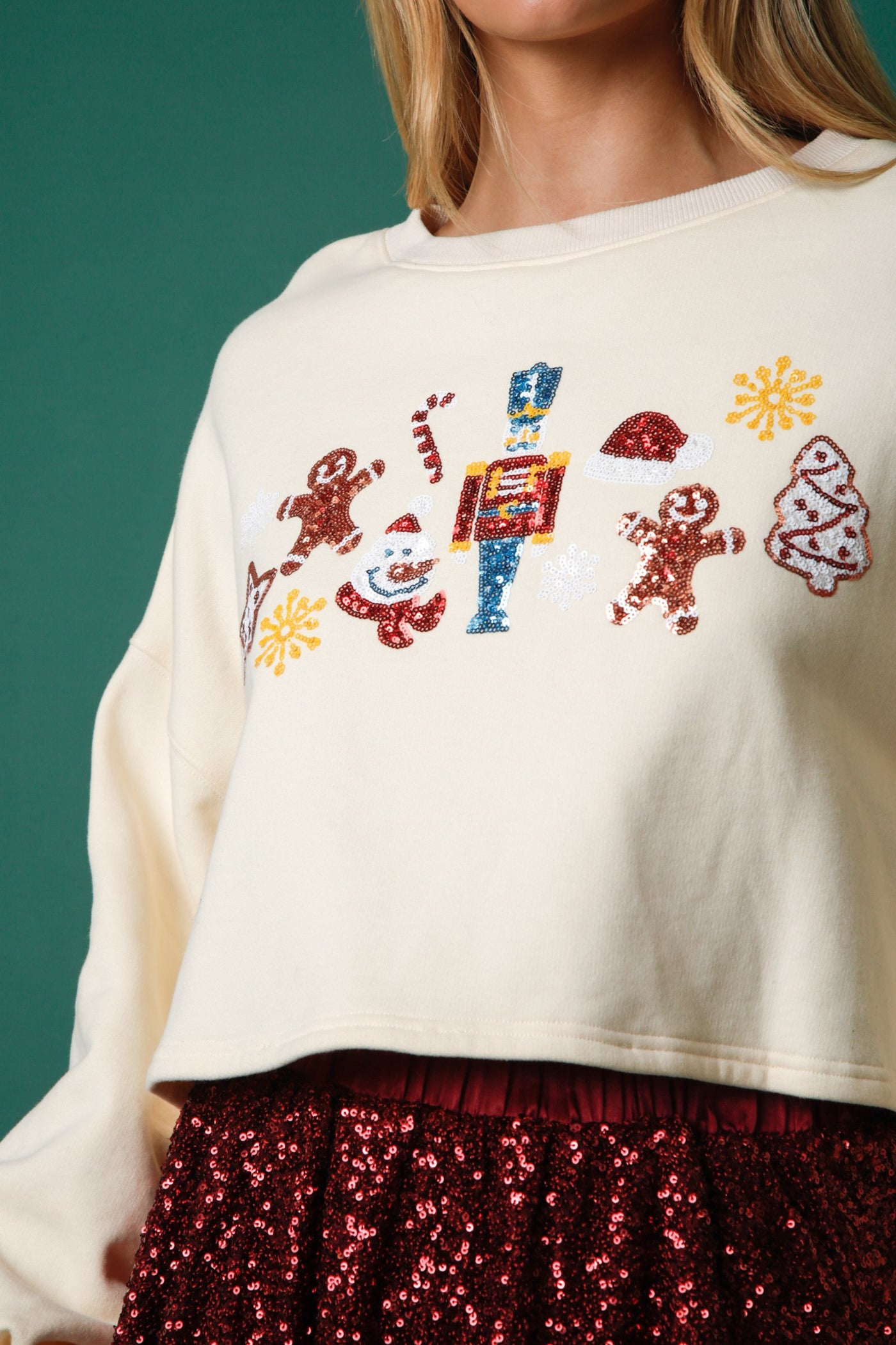 Christmas sequins cropped sweatshirt teen/junior