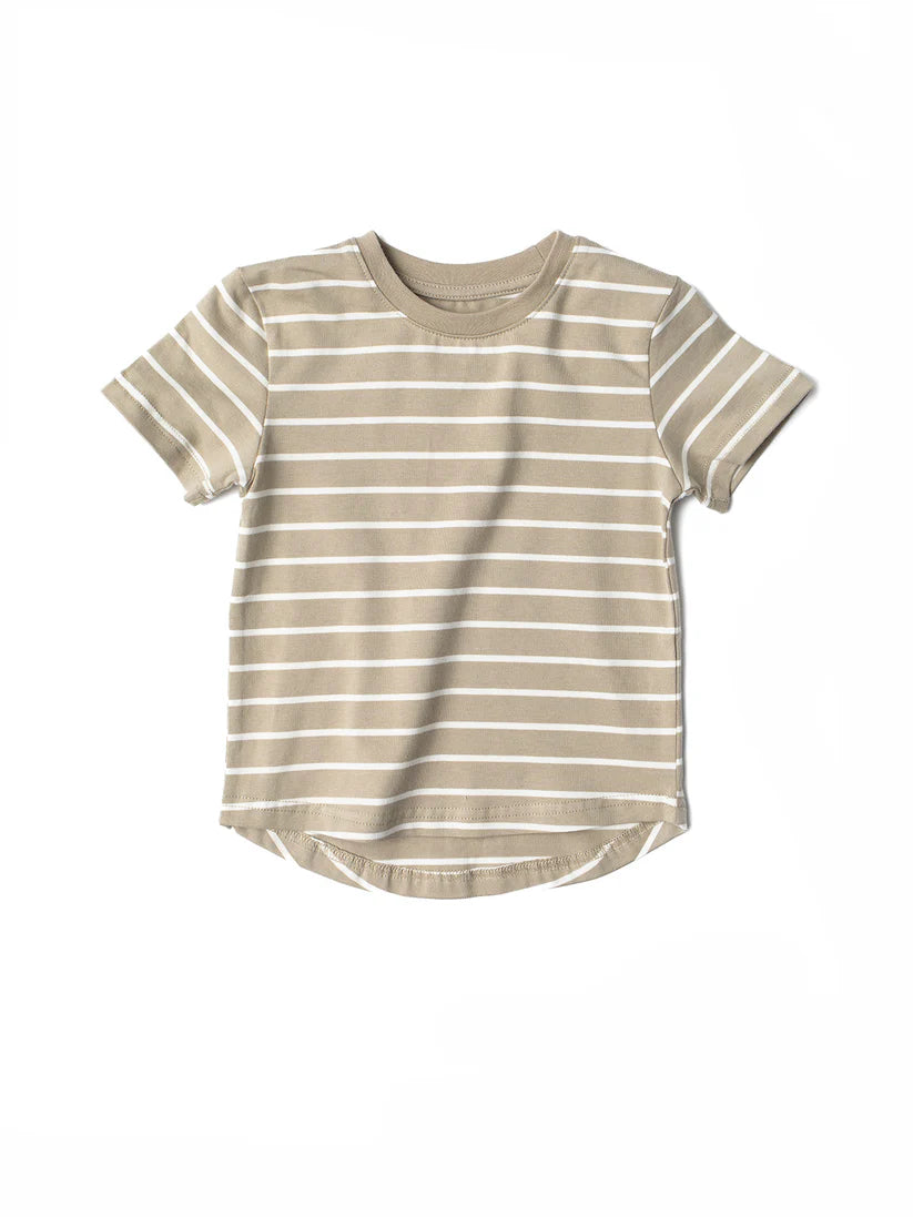 little bipsy khaki green and white pinstripe tee