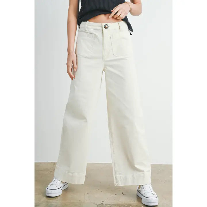 cream wide leg long pants