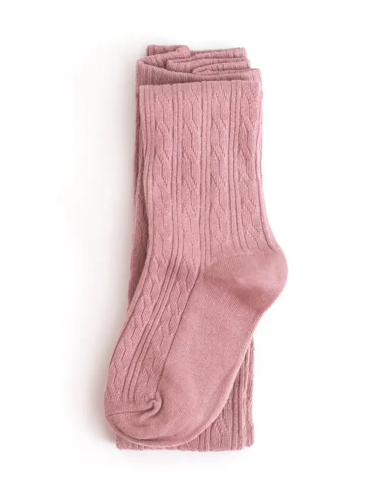 dusty rose cable knit tights