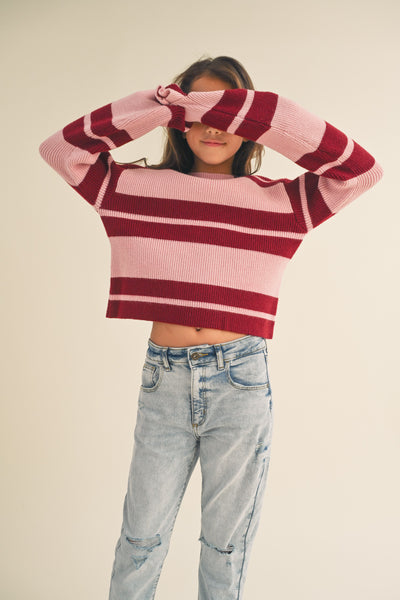 leena red and white stripe sweater