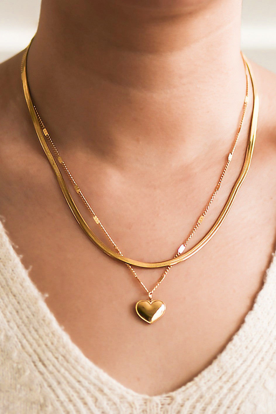 18k gold heart layered necklace