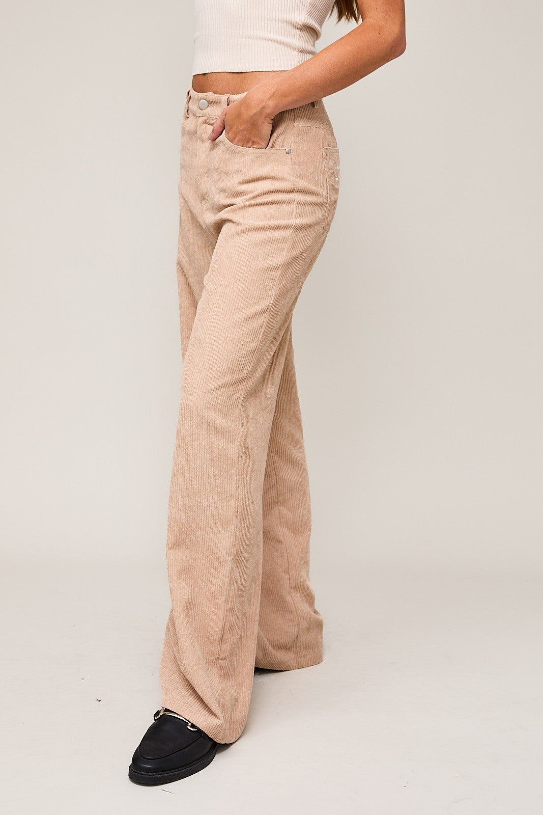 ribbon embroidered corduroy pants