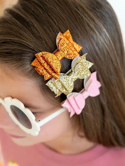 golden blush bow clip set