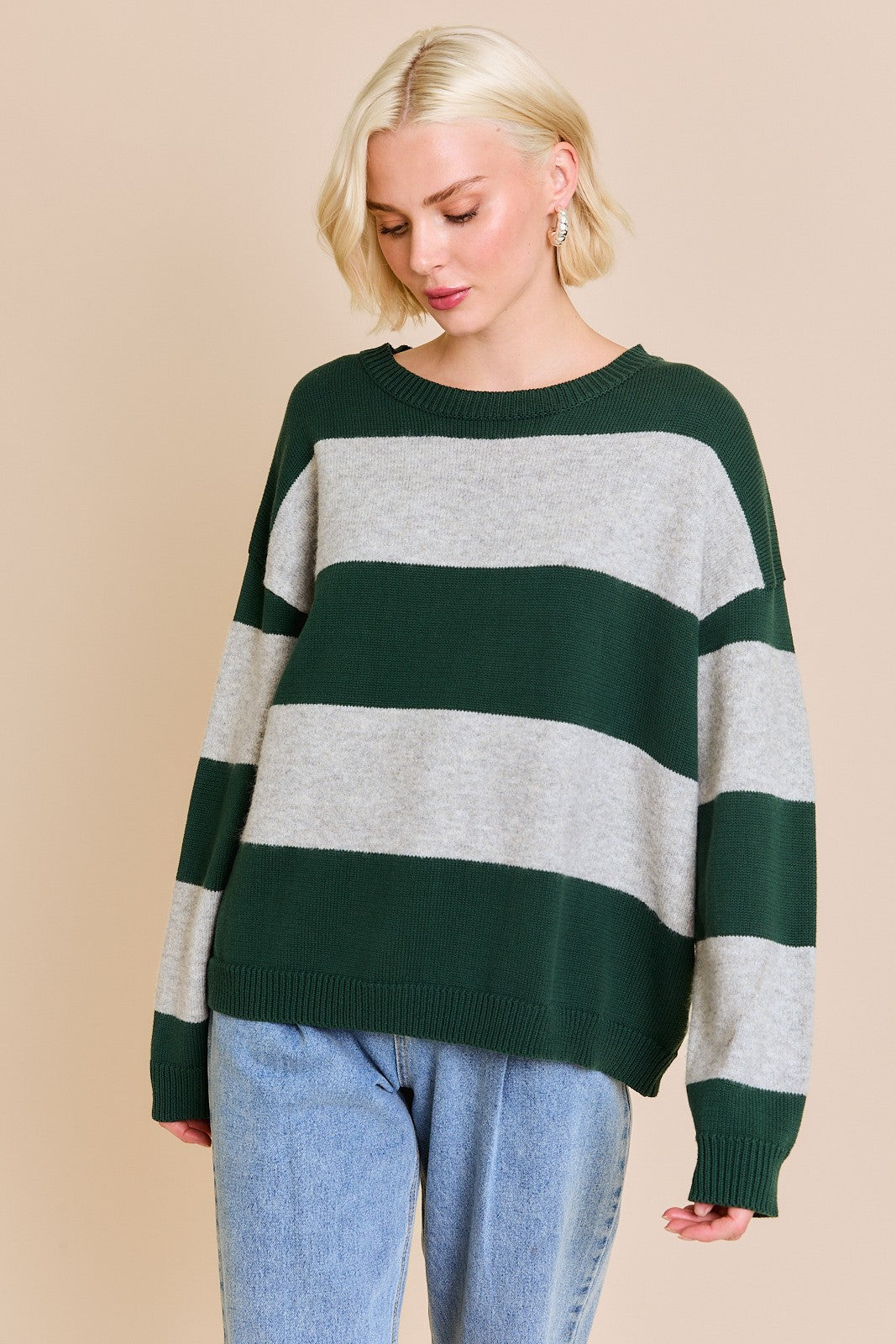 hunter green stripe crewneck sweater