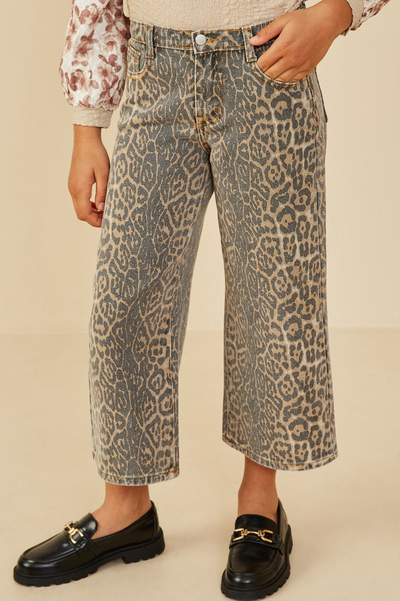 girls washed leopard jeans