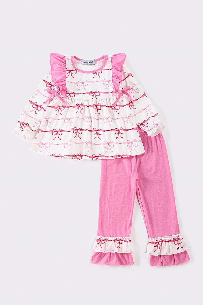 pink stripe bow girls set