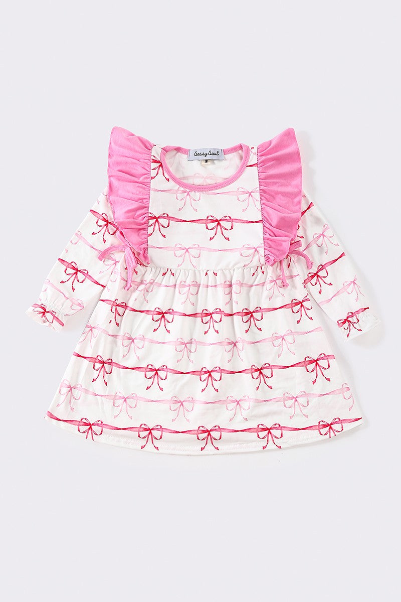 pink stripe bow girl dress