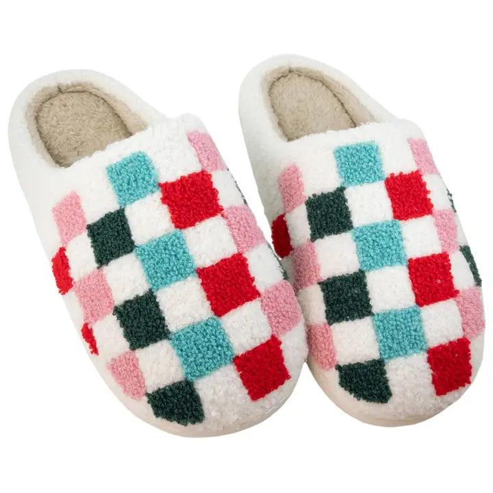 christmas multicolored checker slippers