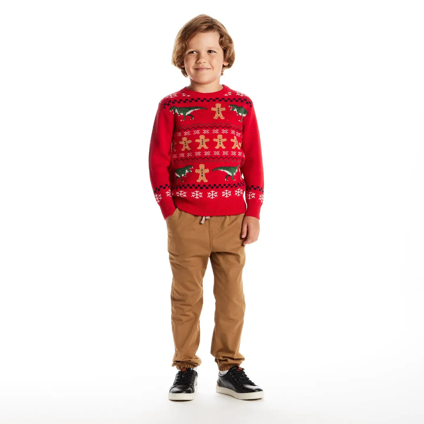 kids gingerbread and dino sweater and pant set