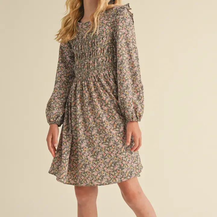 tween smocked floral mini dress