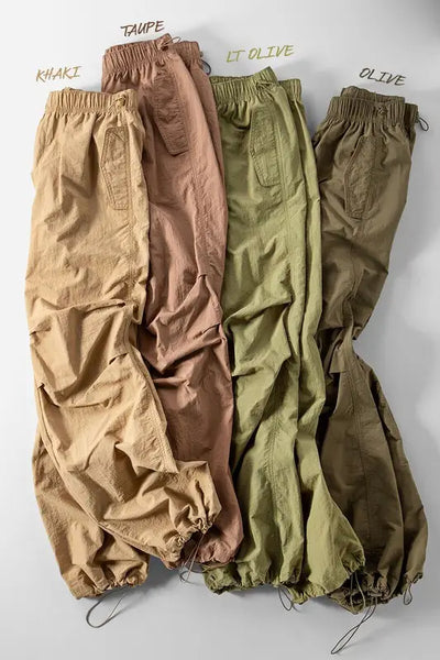 toggle adjustable waist ruched cargo pants