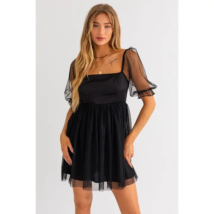 Black tulle babydoll dress M
