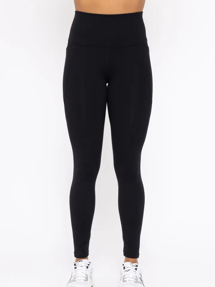 black tapered band essential solid high waisted athletic legging