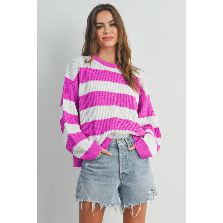 ivory/fuchsia stripe sping sweater