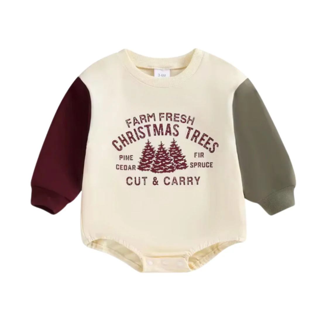 beige colorblock fresh farm trees romper