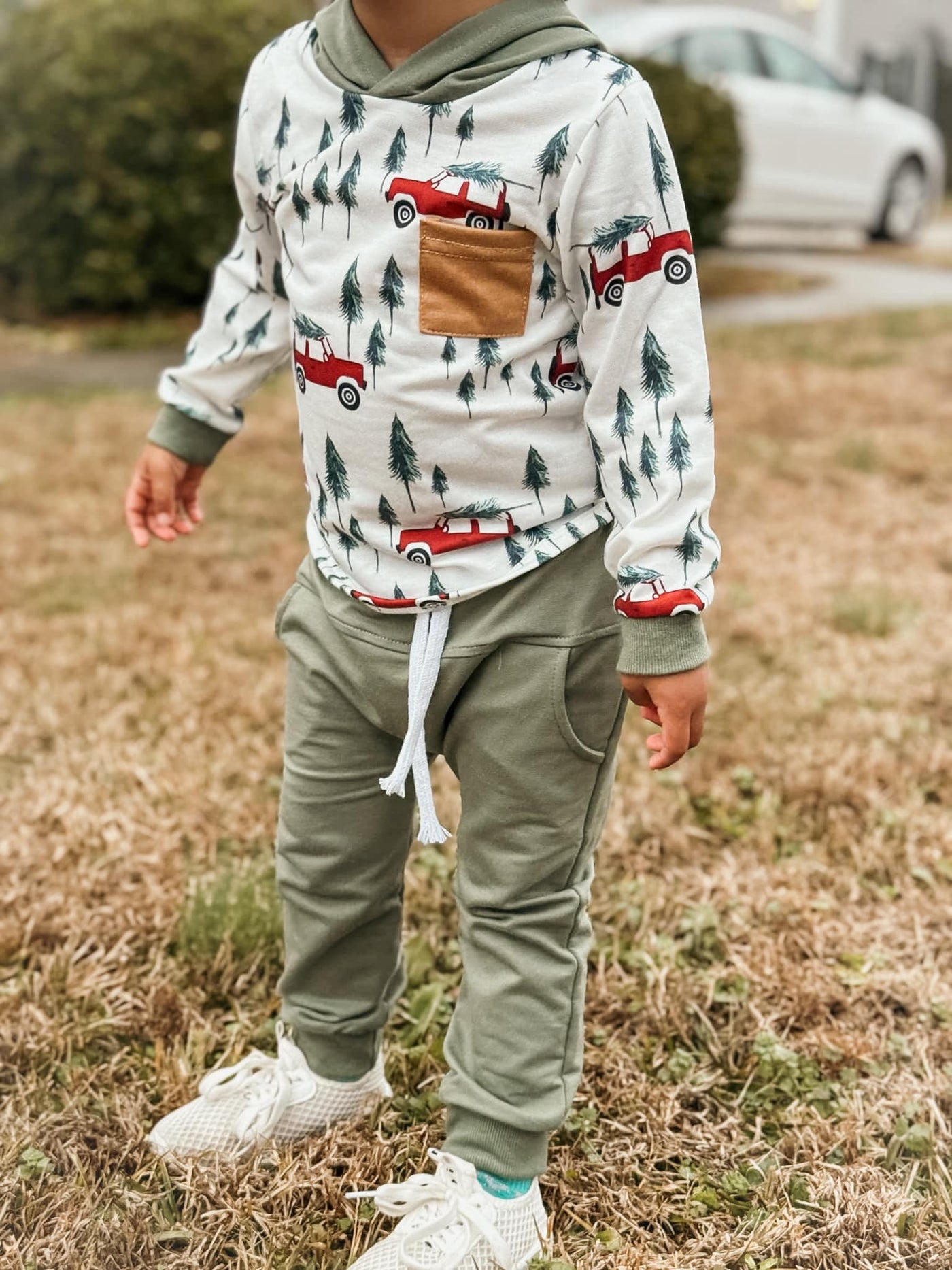 Christmas car printed hoodie and jogger set