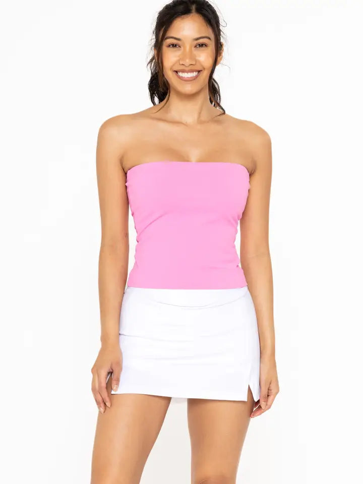 pink double lined long line tube top