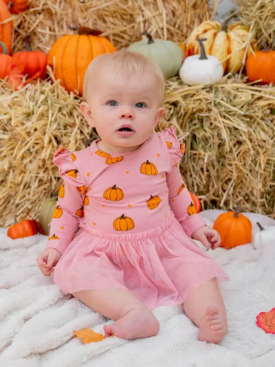 pumpkin blush long sleeve tutu dress romper