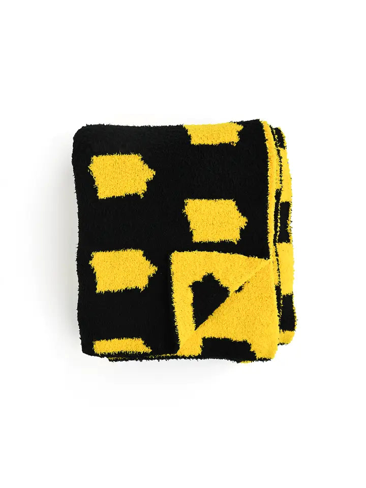 iowa black and gold plush blanket