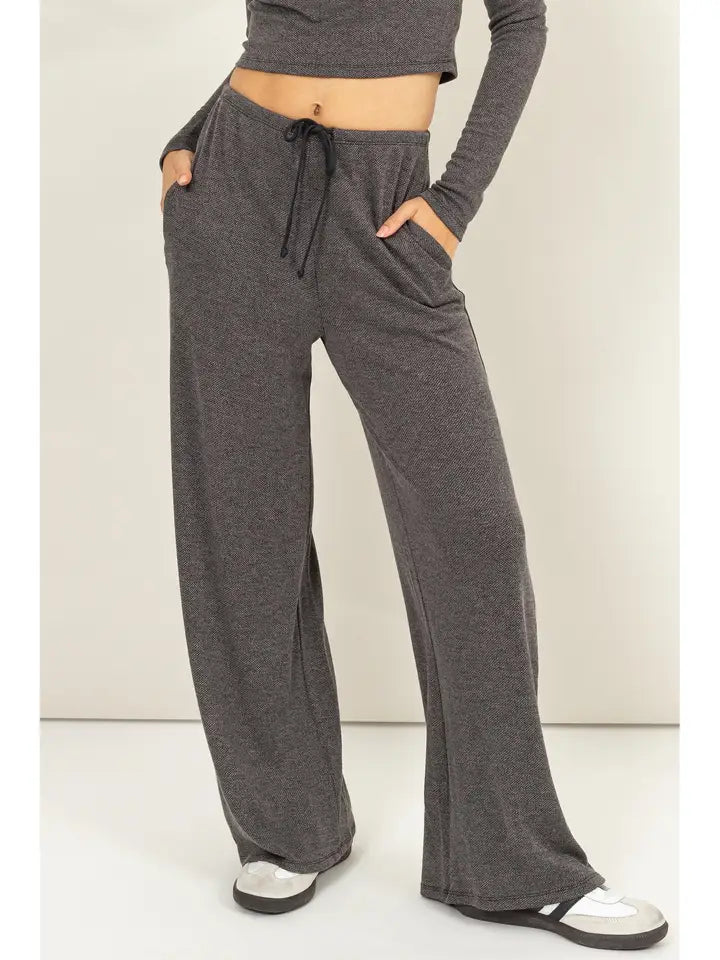 black waffle high waisted knit pants