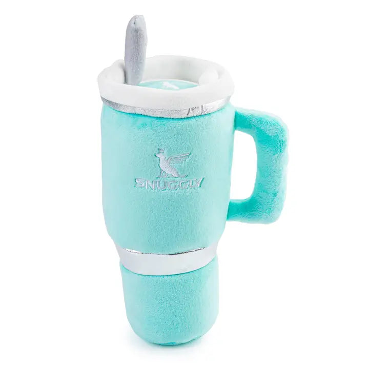 snuggly cup teal dog squeaker toy