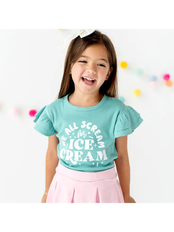 we all scream for ice cream girl ruffled top teal